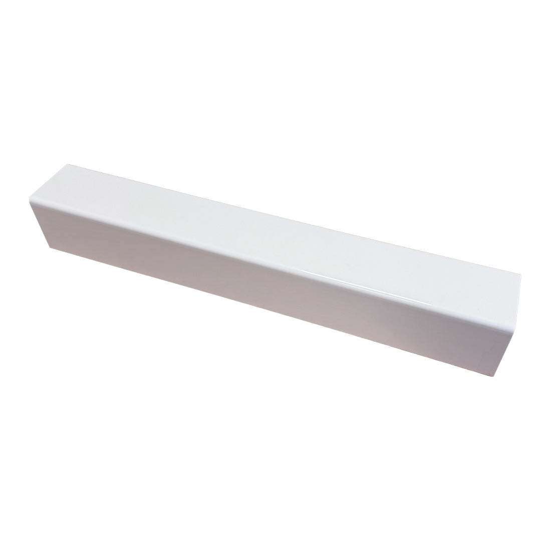 A white pipe cover with a smooth, glossy finish, shown at an angle on a solid white background.