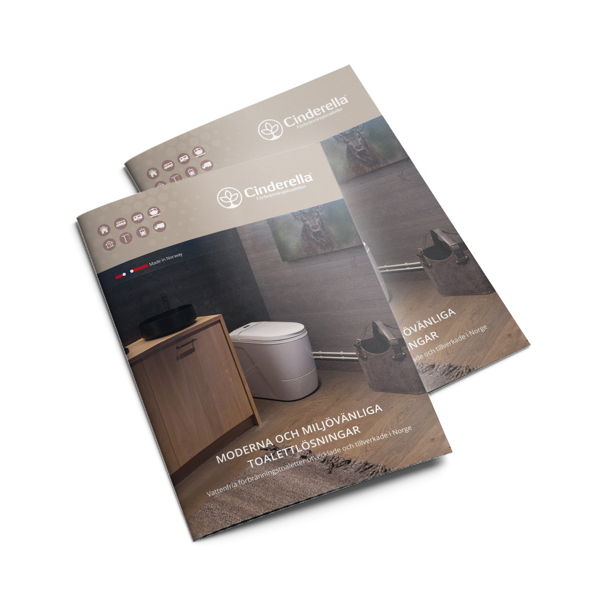 Two Cinderella product brochures on a white background