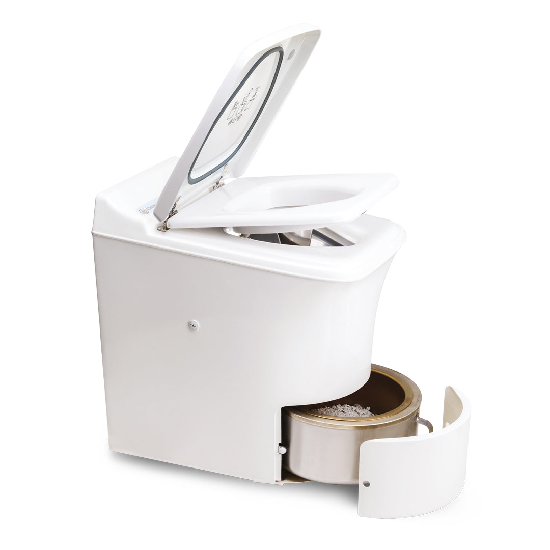 Cinderella Comfort incineration toilet with the ashcontainer out