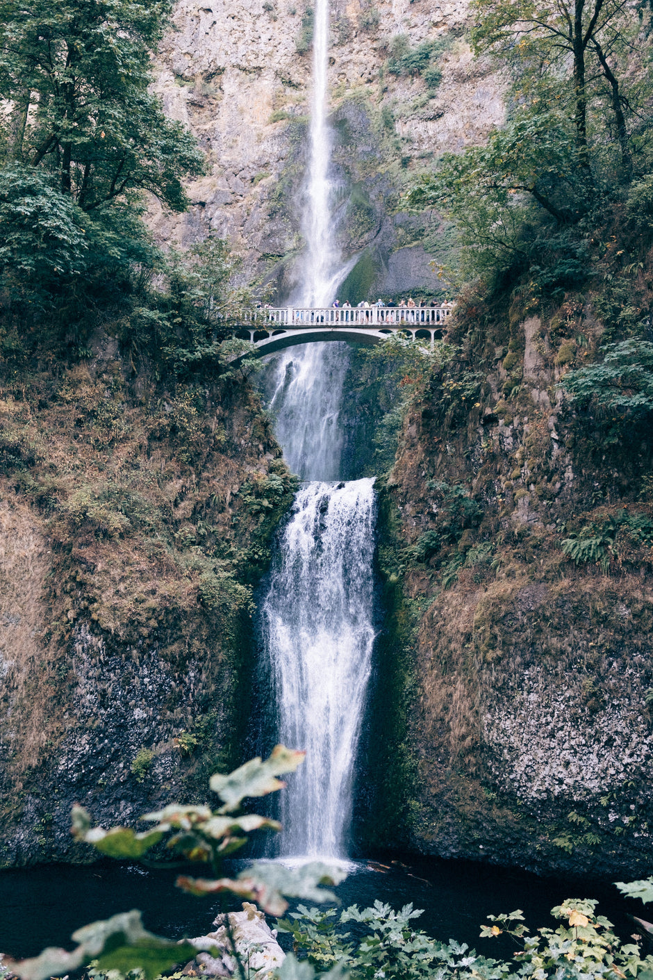 Bridge over beautiful waterfall