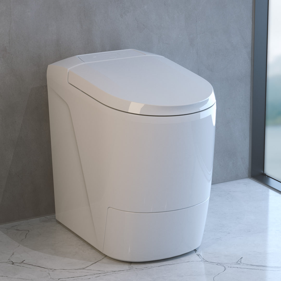 Cinderella Premium incineration toilet in a bright nice looking bathroom with marmor