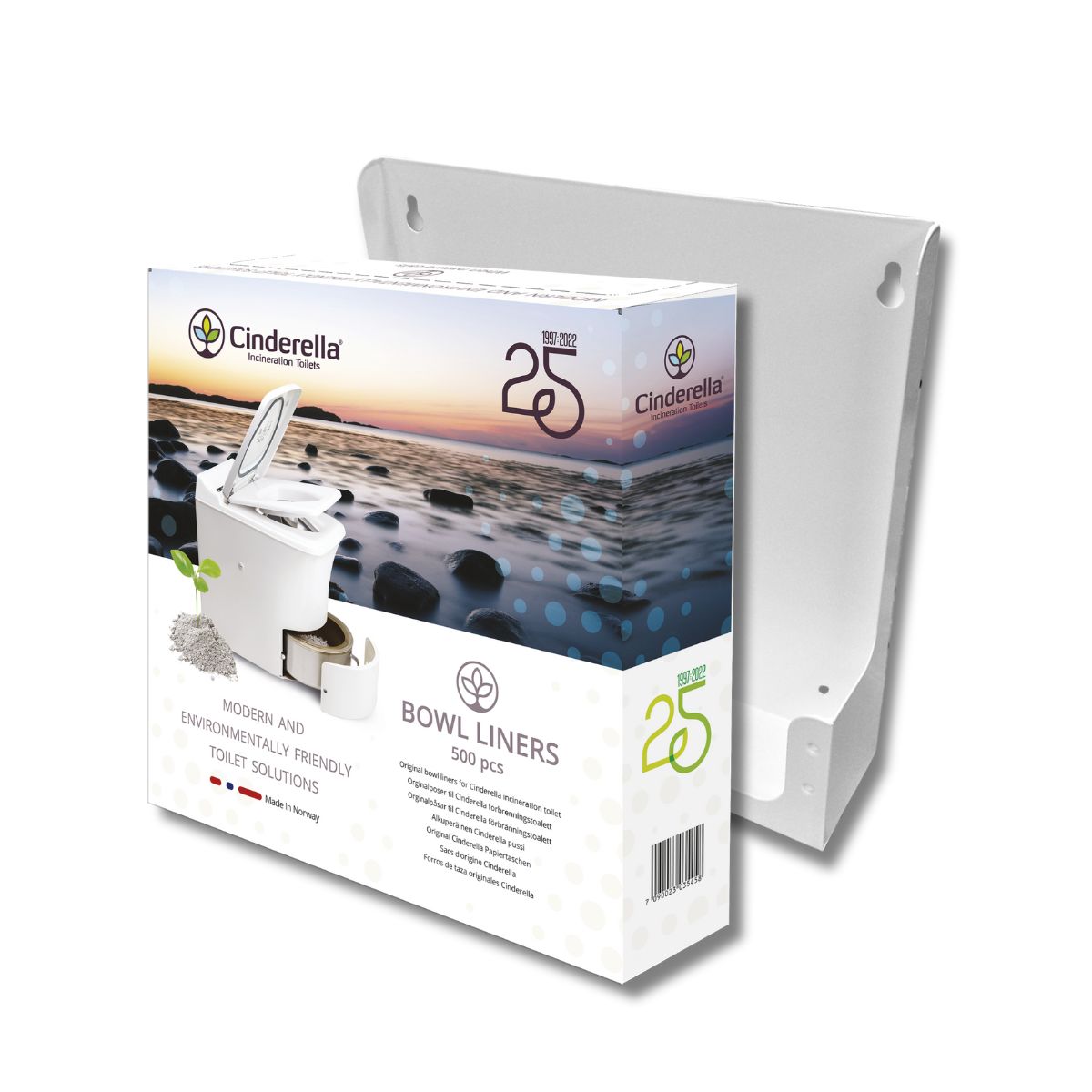 Cinderella papperspåsar levereras med praktisk linerhållare i stål.